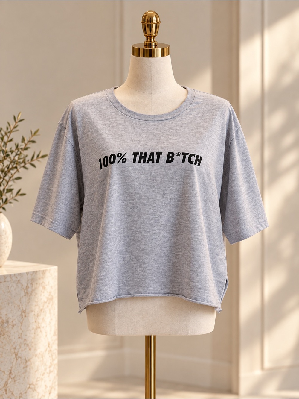 Graphic Crop Tee - 100% That B*tch - Gray XL